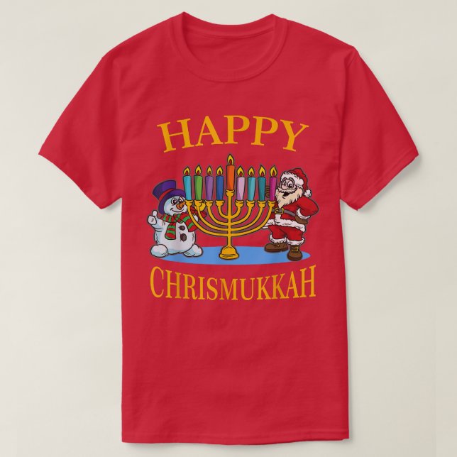 Camiseta Feliz Chrismukkah - Celebração de Natal de Chrismu (Frente do Design)