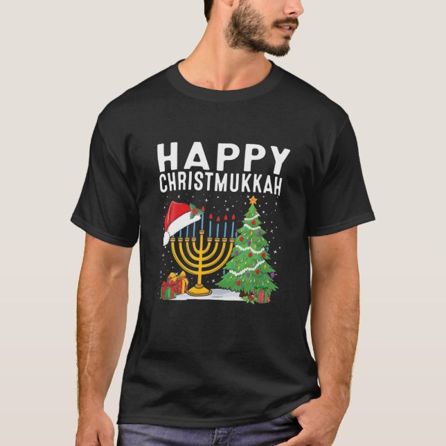 Camiseta Feliz Chrismukkah Engraçado Hanukkah Natal Judeu (Frente)