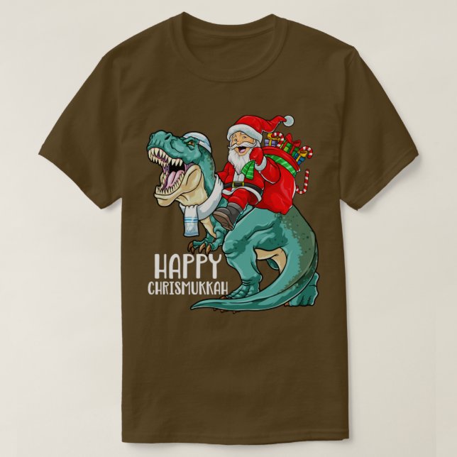 Camiseta Feliz Chrismukkah Hanukkah Natal T Rex Dinosau (Frente do Design)
