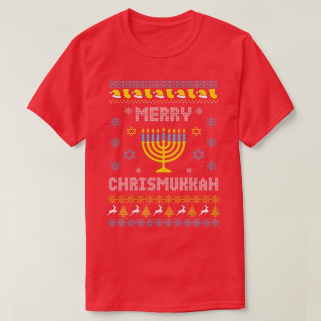 Camiseta Feliz Chrismukkah Happy Hanukkah Papais noeis de N (Frente do Design)