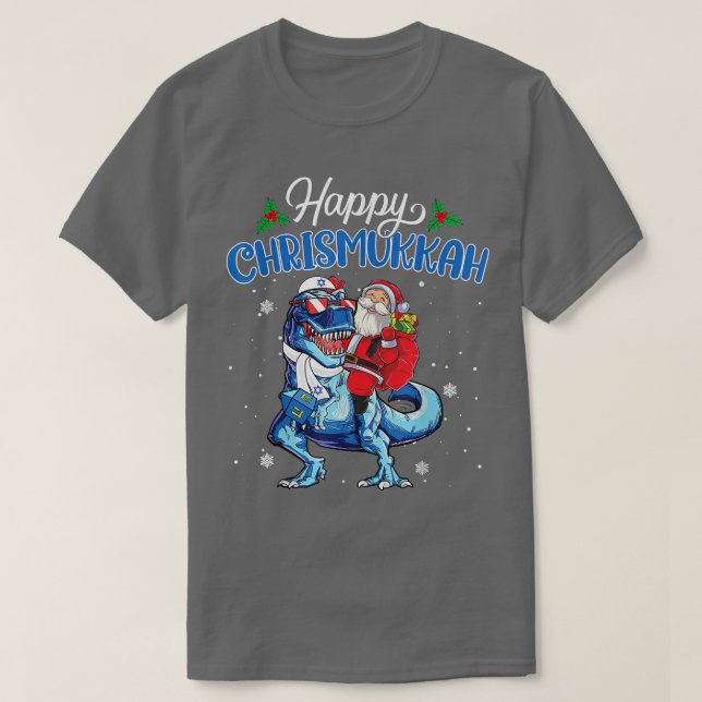 Camiseta Feliz Chrismukkah Judeu Natal Hanukkah T Re Dinos (Frente do Design)