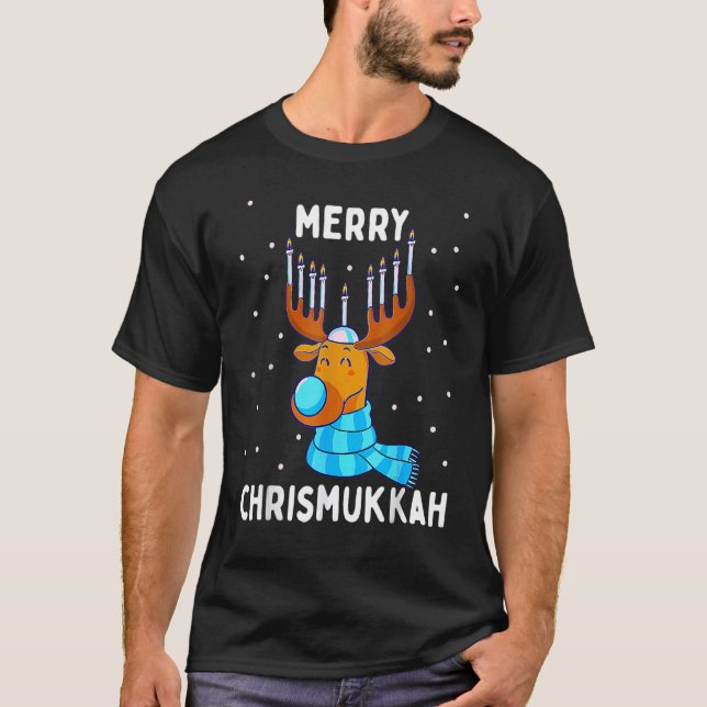 Camiseta Feliz Chrismukkah Natal Judeu Hanukkah Reinde (Frente)
