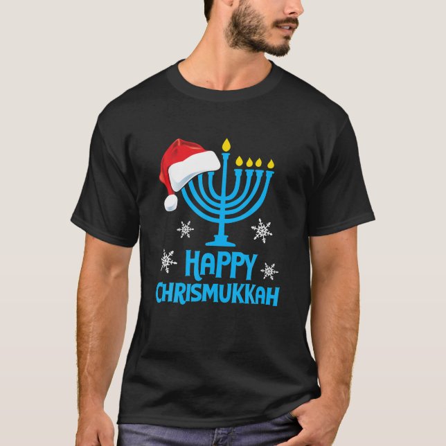 Camiseta Feliz Chrismukkah Santa Hat Natal Hanukkah (Frente)