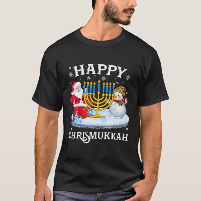 Camiseta Feliz Chrismukkah Xmas Engraçado Hanukkah Natal Je (Frente)