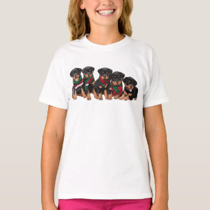 Camiseta Feliz Chrismutts Rottweiler Puppies Vestindo Scarf