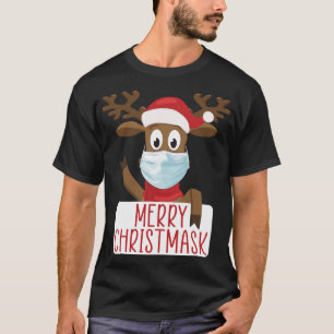 Camiseta Feliz Christmask Reindeer Face Mask Engraçado Chri