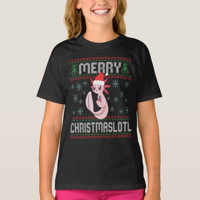 Camiseta Feliz Christmaslotl Cute Axolotl Ugly Sweater Gift (Frente)