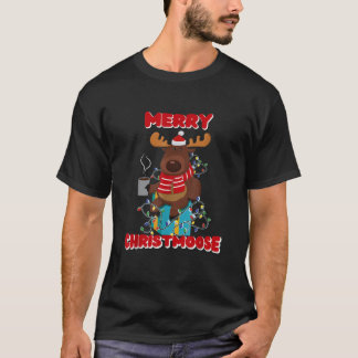 Camiseta Feliz Christmoose Bebendo Moose Chocolate Quente X