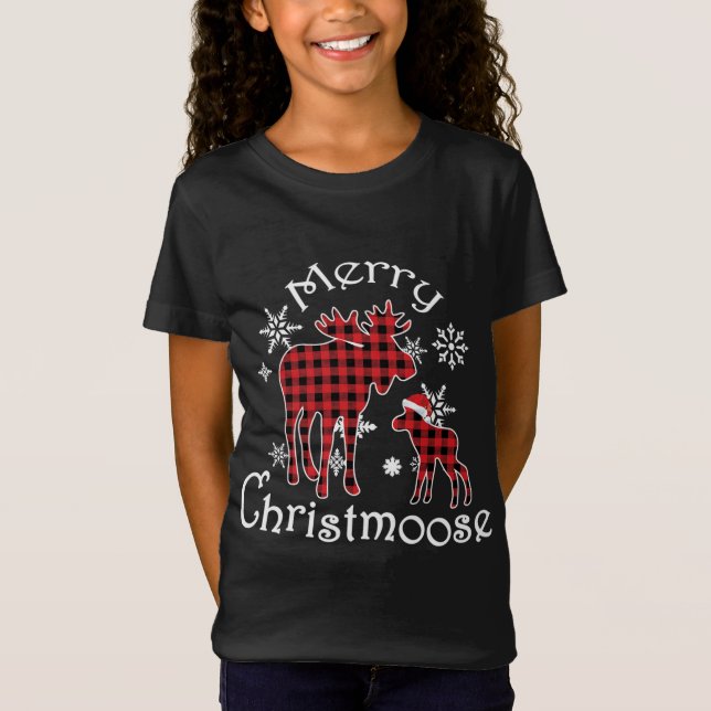 Camiseta Feliz Christmoose Moose Buffalo Red Xadrez Christm (Frente)