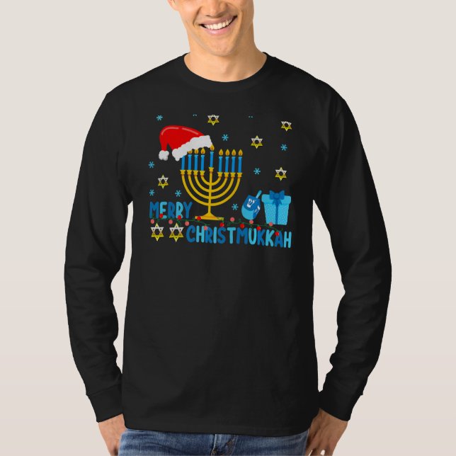 Camiseta Feliz Christmukkah Hanukkah Holiday Light Santas (Frente)
