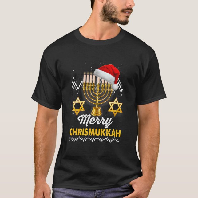 Camiseta Feliz Christmukkah judeu Natal Natal Hanukkah (Frente)