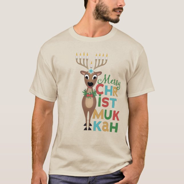Camiseta Feliz Christmukkah Reindeer (Frente)