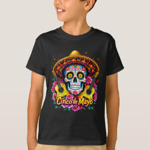 Camiseta Feliz cinco de maio sombrero mexicano crânio violã