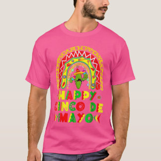 Camiseta Feliz Cinco De Mayo Rainbow Guitar Cactus Sombrero