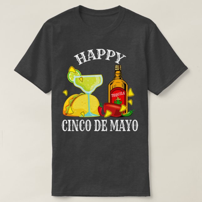 Camiseta Feliz Cinco de Mayo Tacos Nachos Tequila Me deixa (Frente do Design)