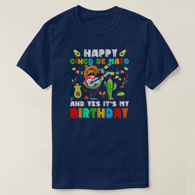 Camiseta Feliz Cinco de Mayos E é o meu Homem de Aniversári (Frente do Design)