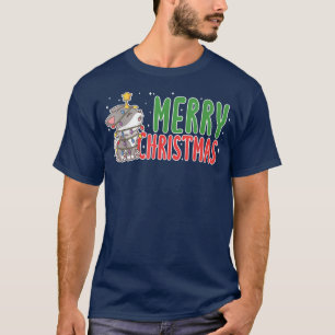 Camiseta Feliz Cinza de Natal Lobo com Luzes de Natal Flech