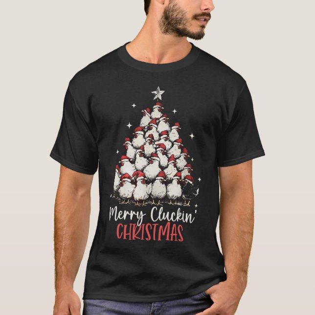 Camiseta Feliz Cluckin Natal Engraçado Galinhas de Natal F (Frente)