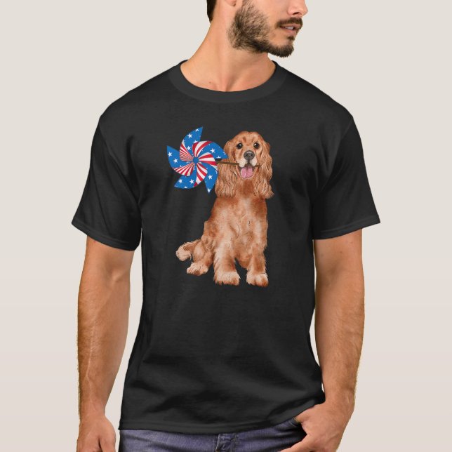 Camiseta Feliz Cocker Spaniel Usa Flag Patriotic Rescution  (Frente)
