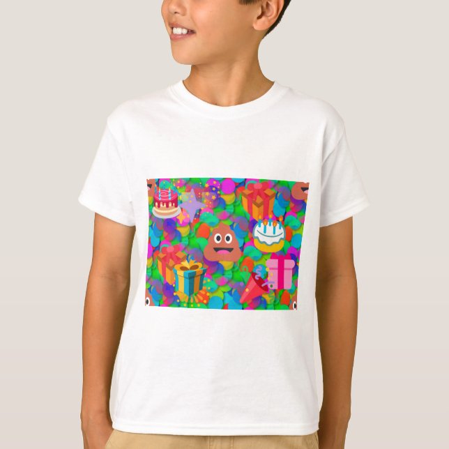 Camiseta feliz cocô de aniversário emoji (Frente)