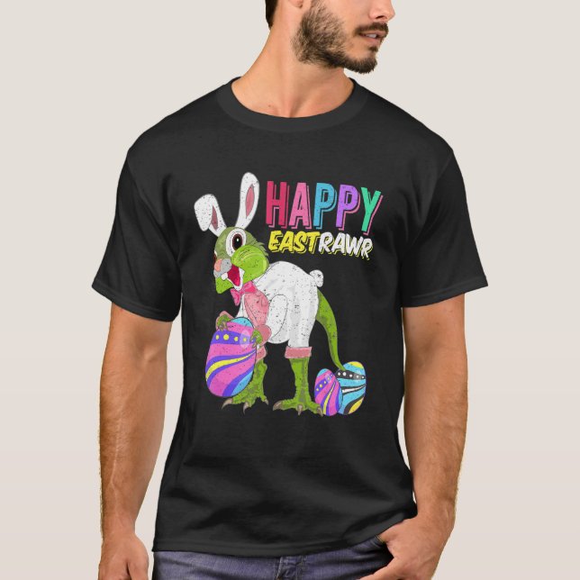 Camiseta Feliz Coelho Eastrawr Dinosaur Páscoa Coelho de Ov (Frente)
