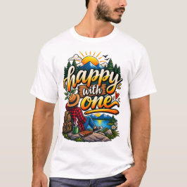 Camiseta Feliz Com Um – Design de Natureza de Aventura Solo