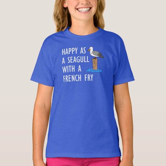 Camiseta Feliz Como Uma Gaivota Com Um Franco Francês (Frente)