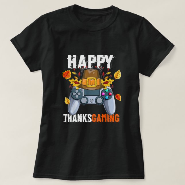 Camiseta Feliz controlador de vídeo de ação de graças Pilgr (Frente do Design)