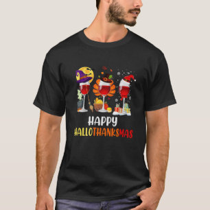 Camiseta Feliz copo de vinho de Hallothanksmas