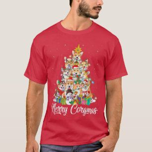 Camiseta Feliz Corgmas Corgi Árvore de Natal Luzes de Fada