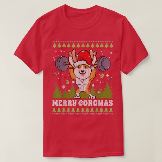 Camiseta Feliz Corgmas Corgi Dog Weising Febre Christm (Frente do Design)