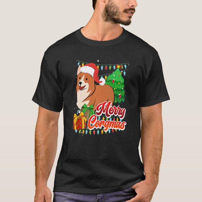 Camiseta Feliz Corgmas dono de cachorro corgi (Frente)