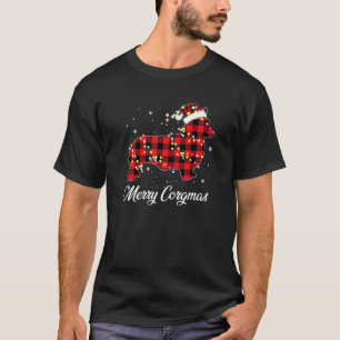 Camiseta Feliz Corgmas Papai Noel Xadrez Luzes Corgi Cachor