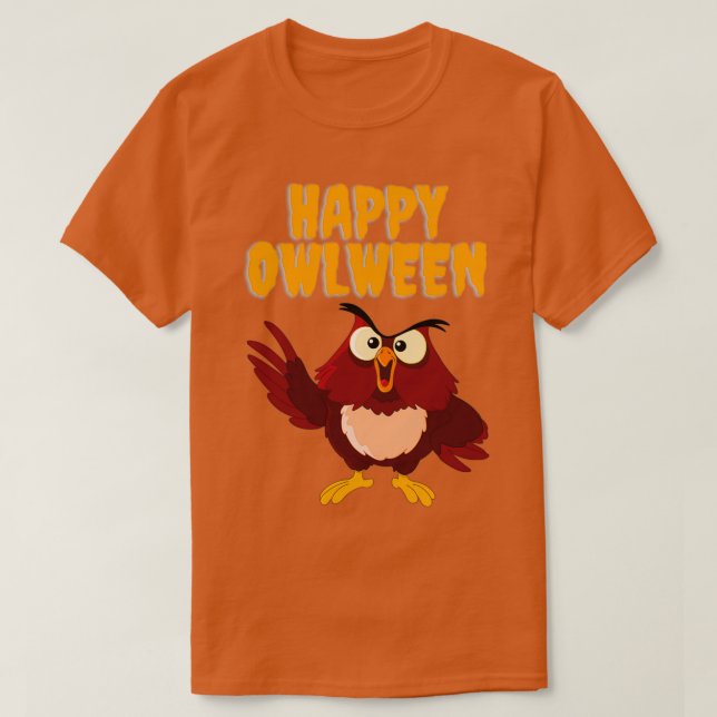 Camiseta Feliz Coruja, Feliz Truque De Monstro De Halloween (Frente do Design)