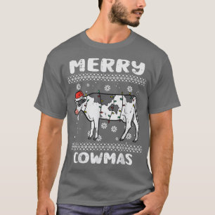 Camiseta Feliz Cowmas Engraçado Animal Feio Natal PJs Xmas