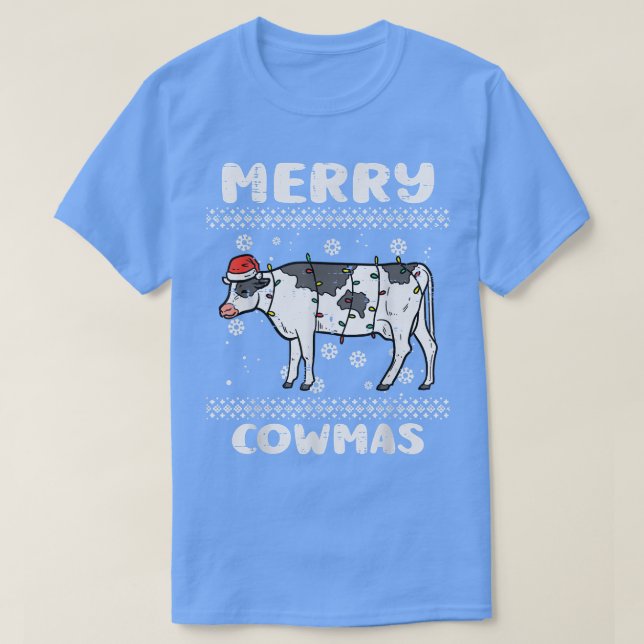 Camiseta Feliz Cowmas Engraçado Animal Feio Natal PJs Xmas (Frente do Design)