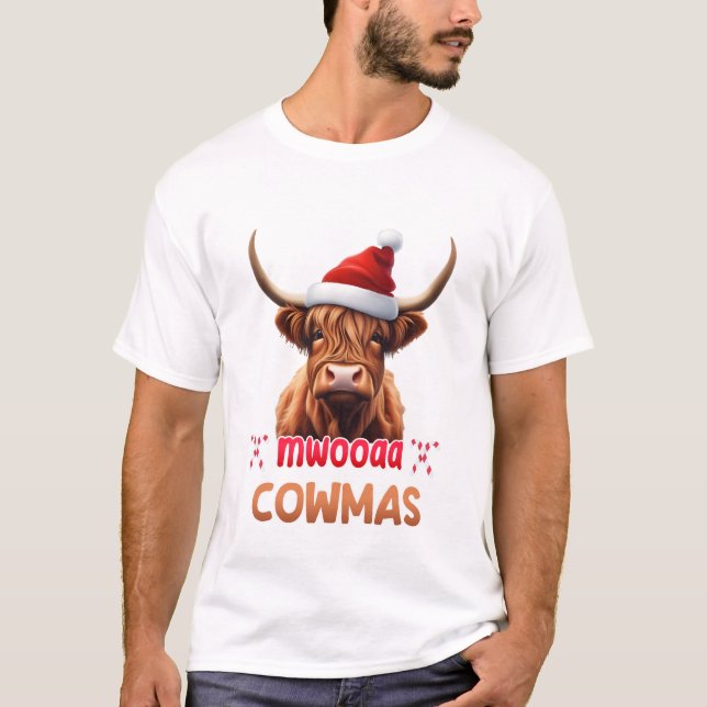 Camiseta Feliz Cowmas Papais noeis de Natal bonitos Calf Xm (Frente)