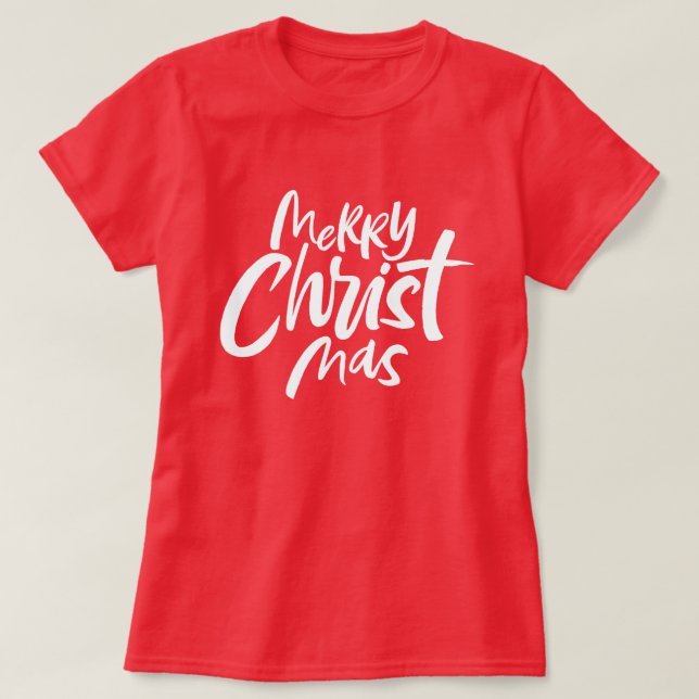 Camiseta Feliz Cristã de Natal, Linguagem Religiosa de Verm (Frente do Design)
