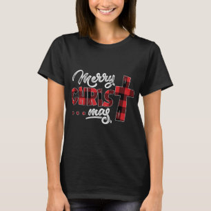 Camiseta Feliz Cristo de Natal Buffalo Xadrez Cross Xmas Gi