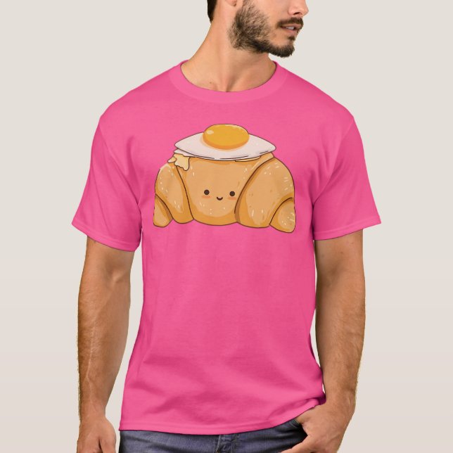 Camiseta Feliz Croissant Com Arte De Comida De Café Da Manh (Frente)