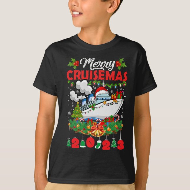 Camiseta Feliz Cruisemas Família Cruise Natal 2023 Diversão (Frente)