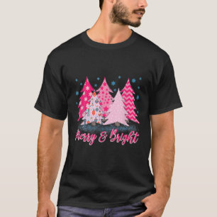Camiseta Feliz De Árvore De Natal Rosa E Brilhante E Cos Xm