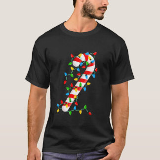 Camiseta Feliz de Candy Cane e Luzes de Natal Brilhantes