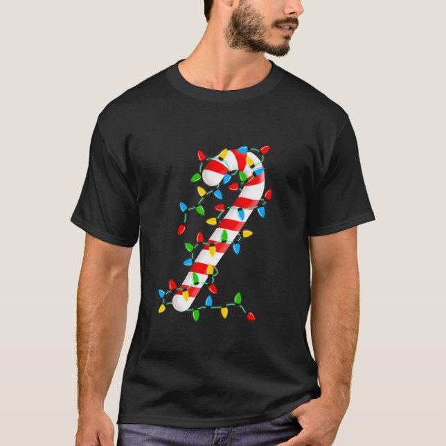 Camiseta Feliz de Candy Cane e Luzes de Natal Brilhantes (Frente)