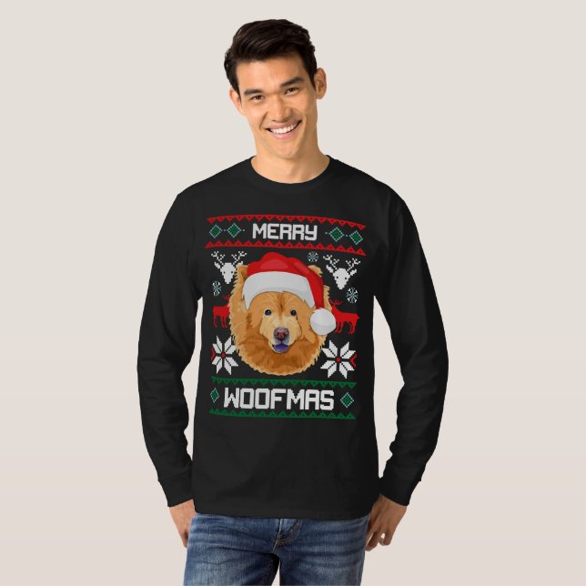 Camiseta Feliz de Chow Woofmas Natal (Frente Completa)