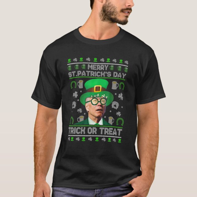 Camiseta Feliz De Dia de São Patrício Ou Tratar O Biden Lep (Frente)