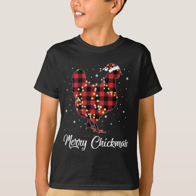 Camiseta Feliz de frango Xadrez vermelha Natal Pajama (Frente)