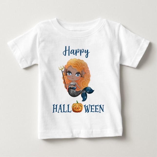 Camiseta Feliz de Halloween Menina Bebê Camiseta d (Frente)