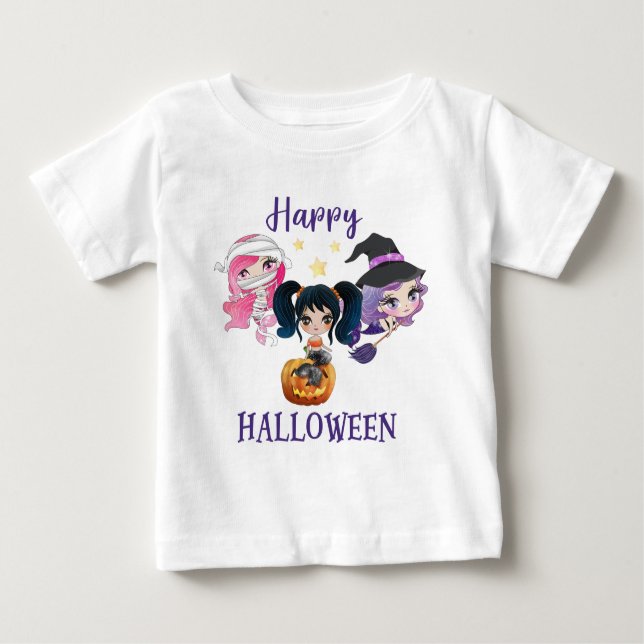 Camiseta Feliz de Halloween Menina Bebê Camiseta d (Frente)