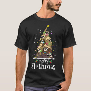Camiseta Feliz de Lóthmas Fofo Xmas Sloth Santa Hat Natal